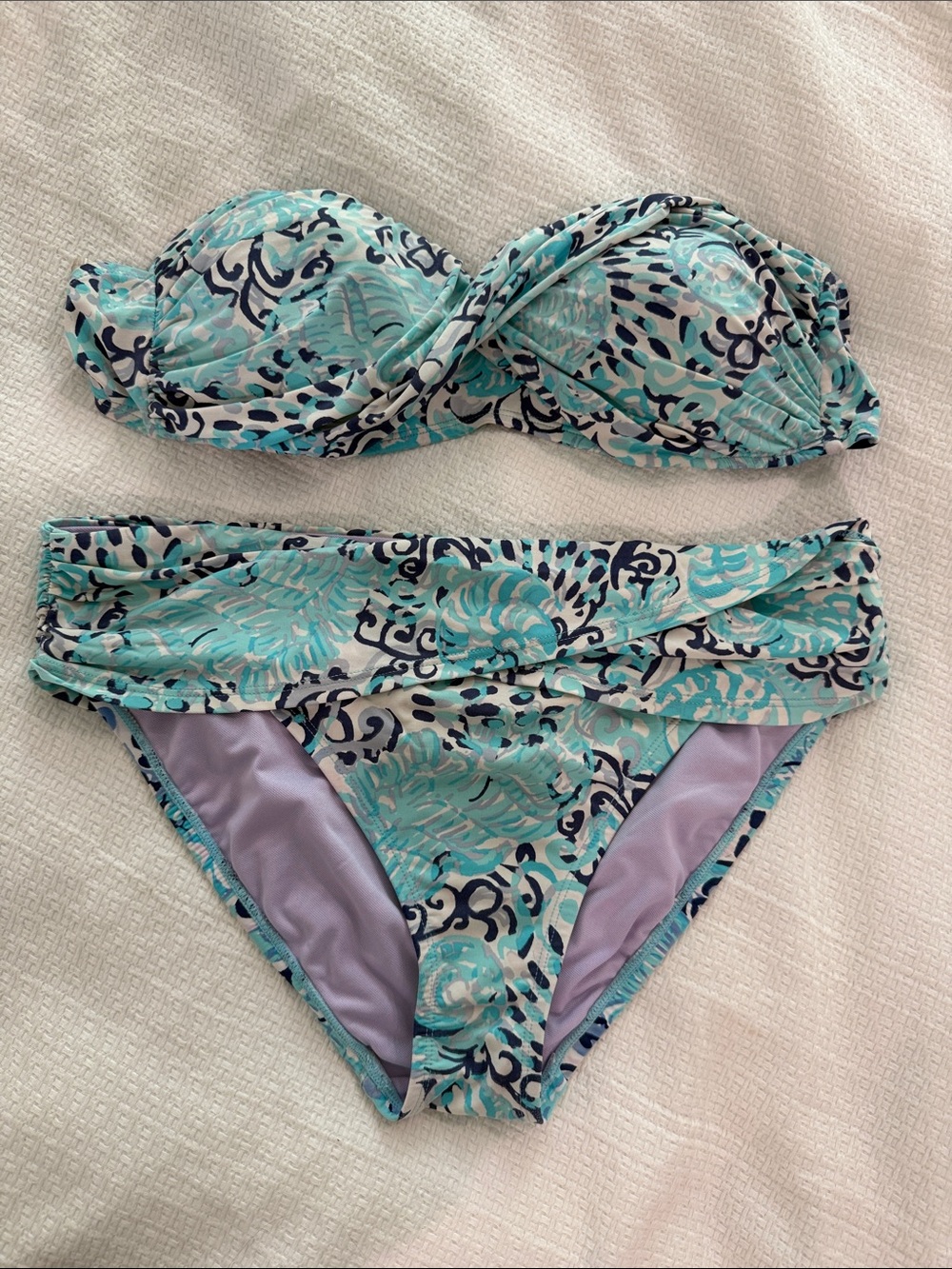 Lilly Pulitzer Aqua, Navy & Lavender Printed Bandeau Bikini
